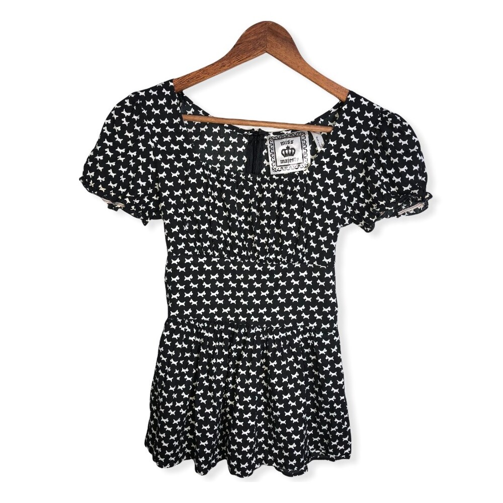 Miss Majesty Dog Print Peplum Short Sleeve Babydoll Top